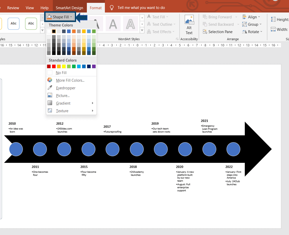 colorful timeline in powerpoint