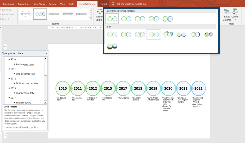 special effects for timelines in PowerPoint
