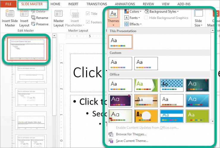 Apply a PowerPoint Theme to Slide Master