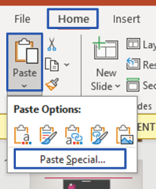 Paste data into PowerPoint