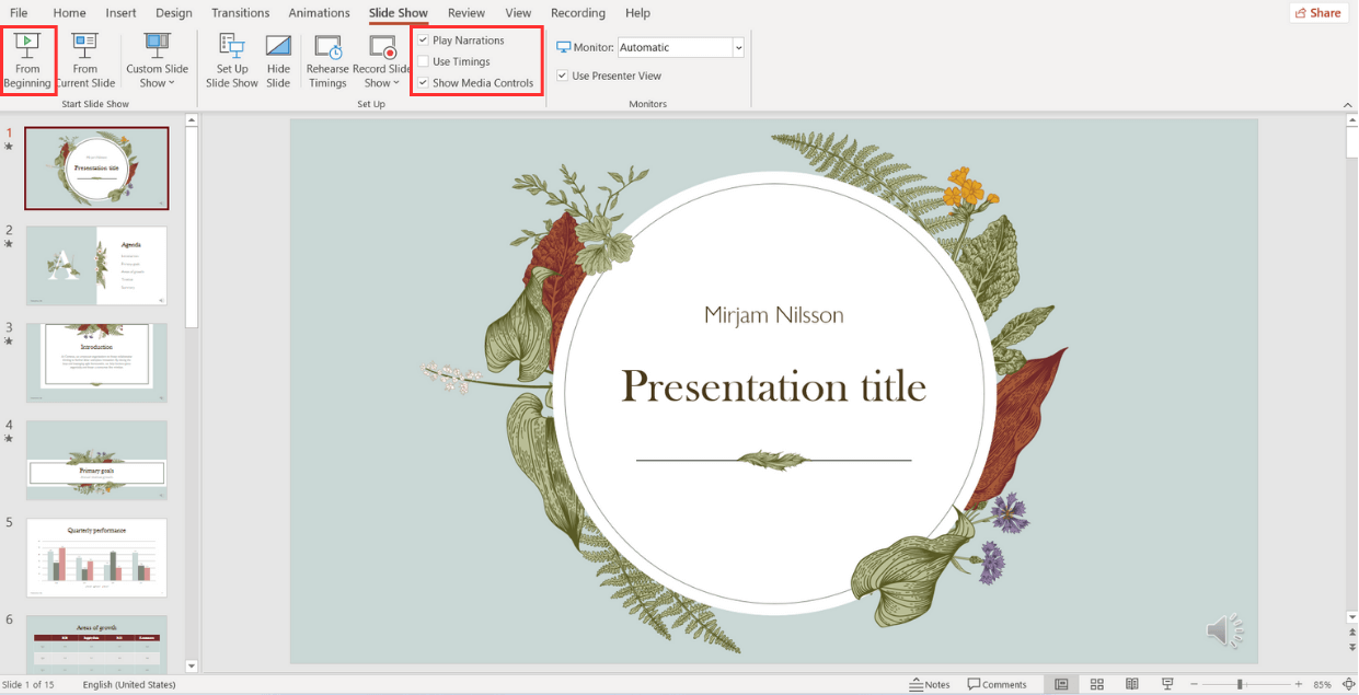 how to make my powerpoint presentation start automatically