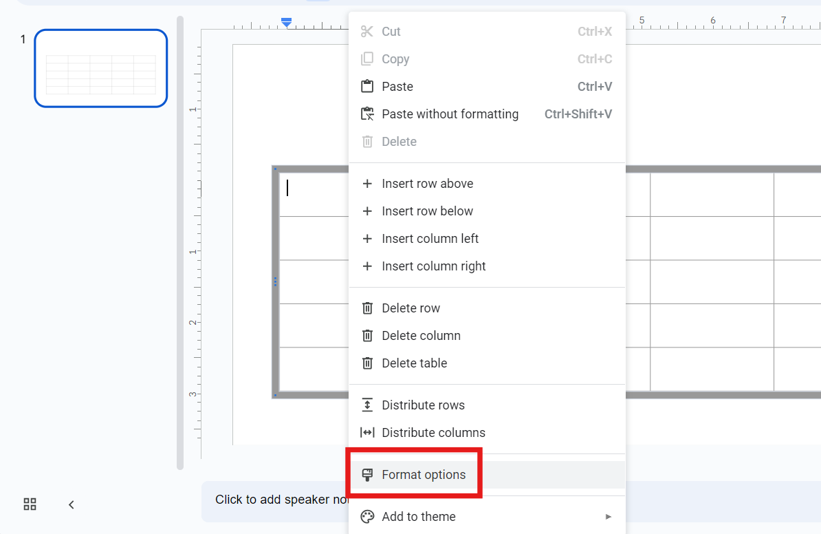 How to format a table in Google Slides