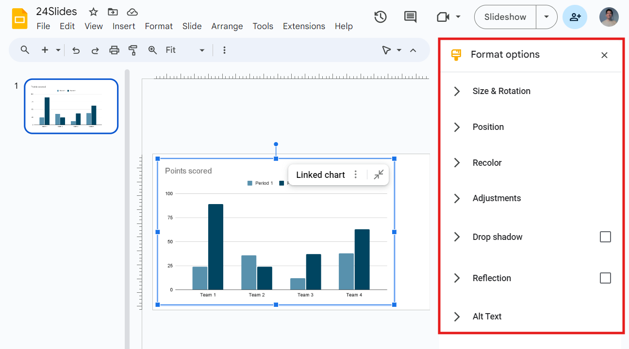 How to format Google Slides charts