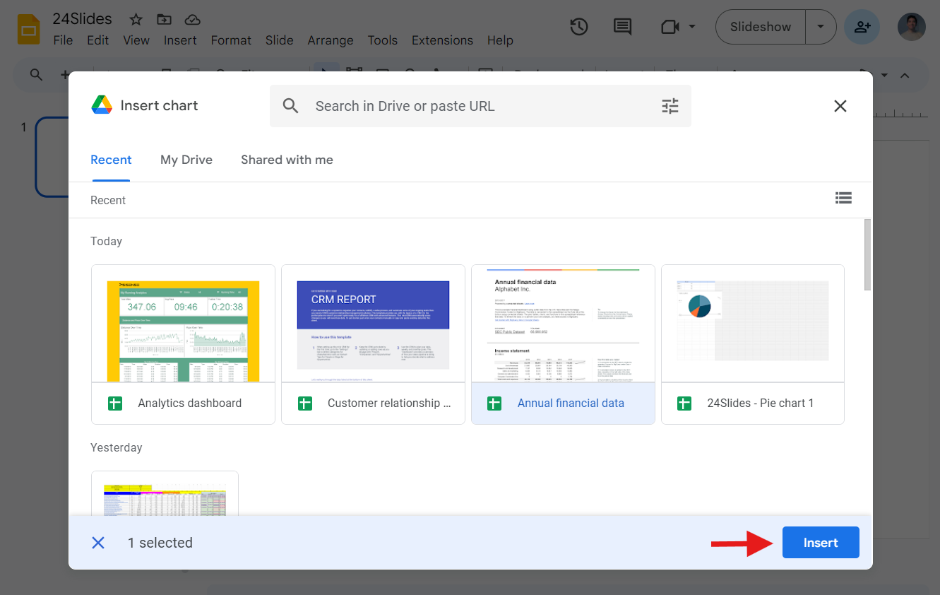 How to insert a chart from Google Sheets