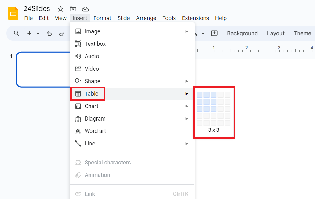 How to make a table in Google Slides