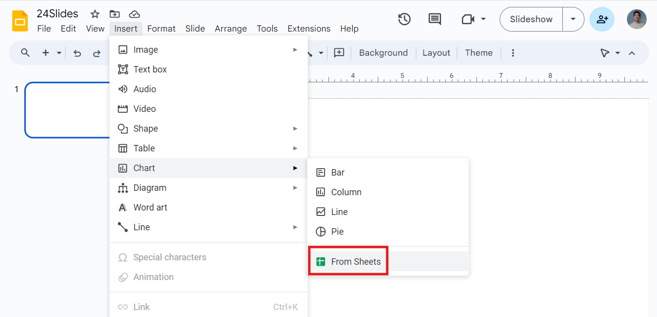 Importing a chart from Google Sheets