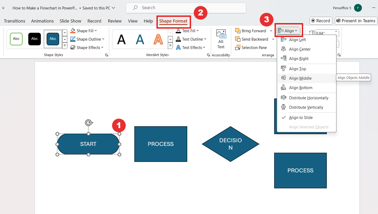 Align shapes to create a Flowchart