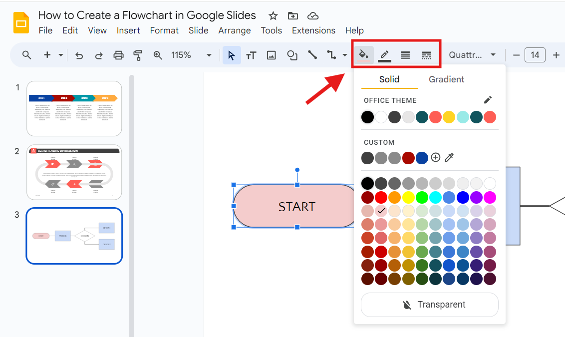 Google Slides Shape Menu