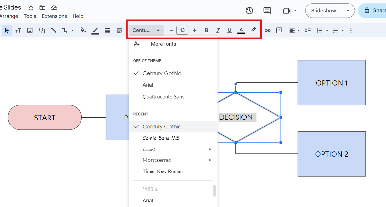 Text Menu in Google Slides