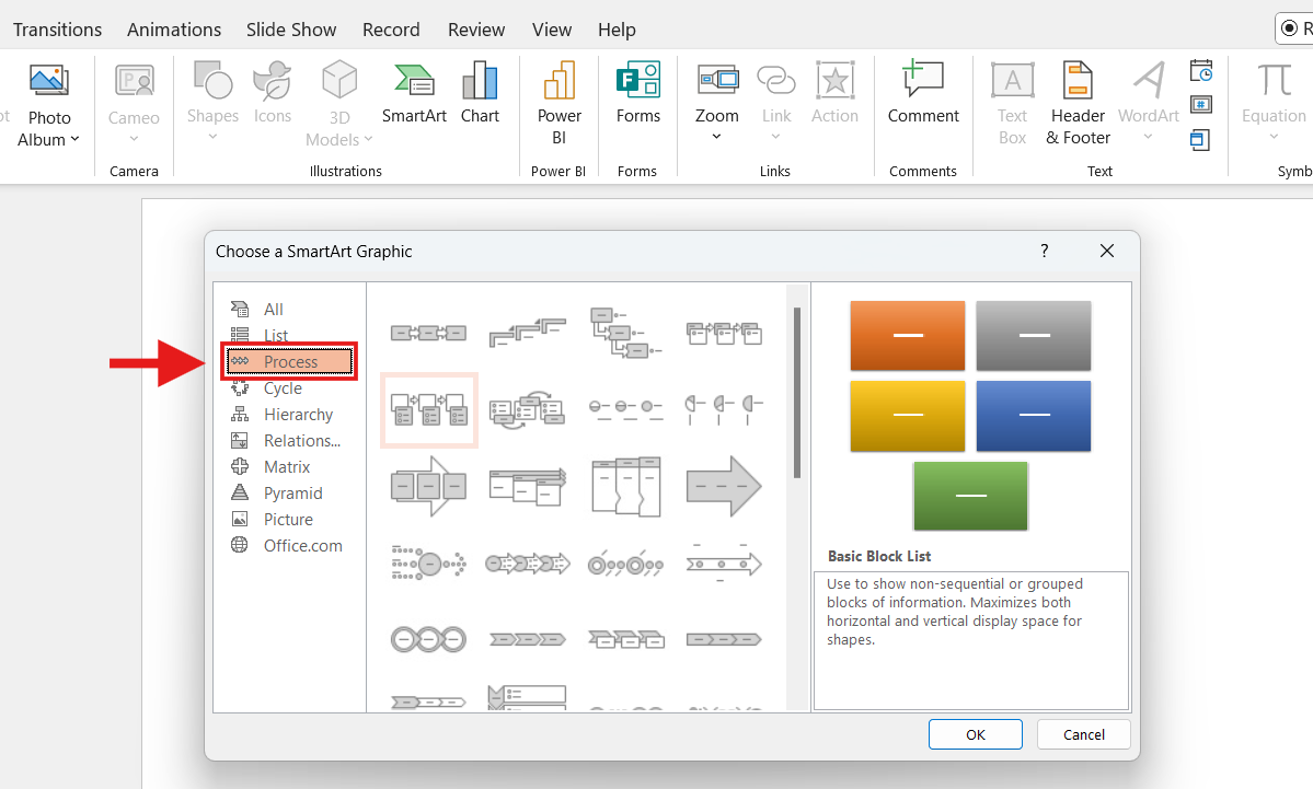 Create a Flowchart using the SmartArt tool