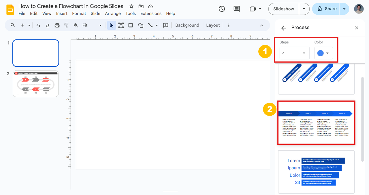Adding a flowchart in Google Slides