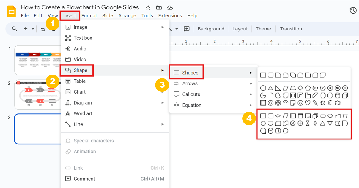 Adding shapes into Google Slides