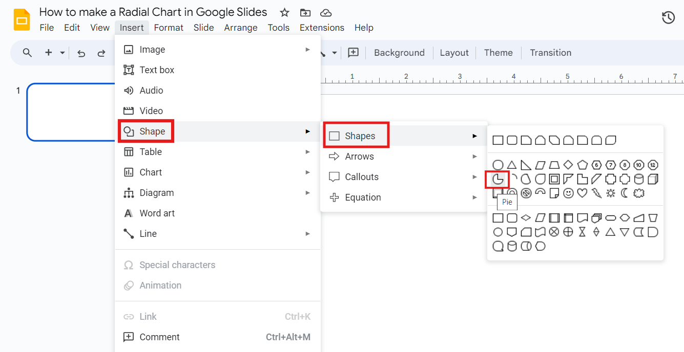 Adding a pie in Google Slides