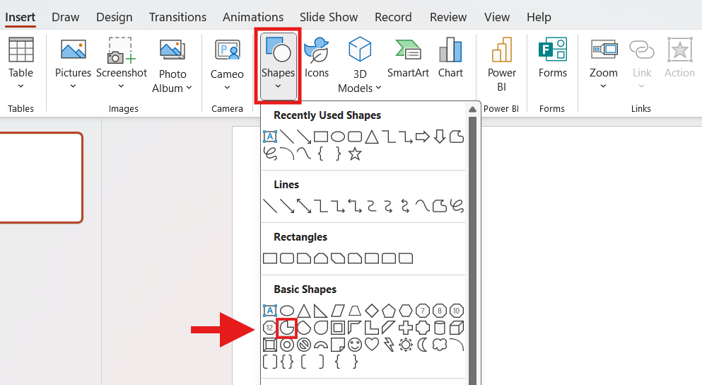 How to add a partial circle in PowerPoint