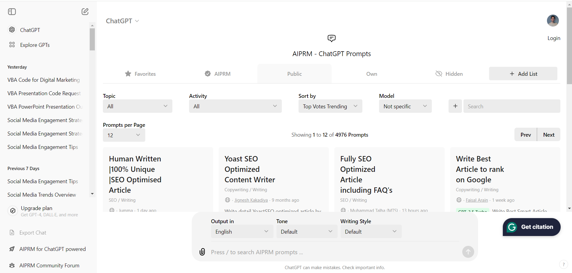 AIPRM ChatGPT Prompts