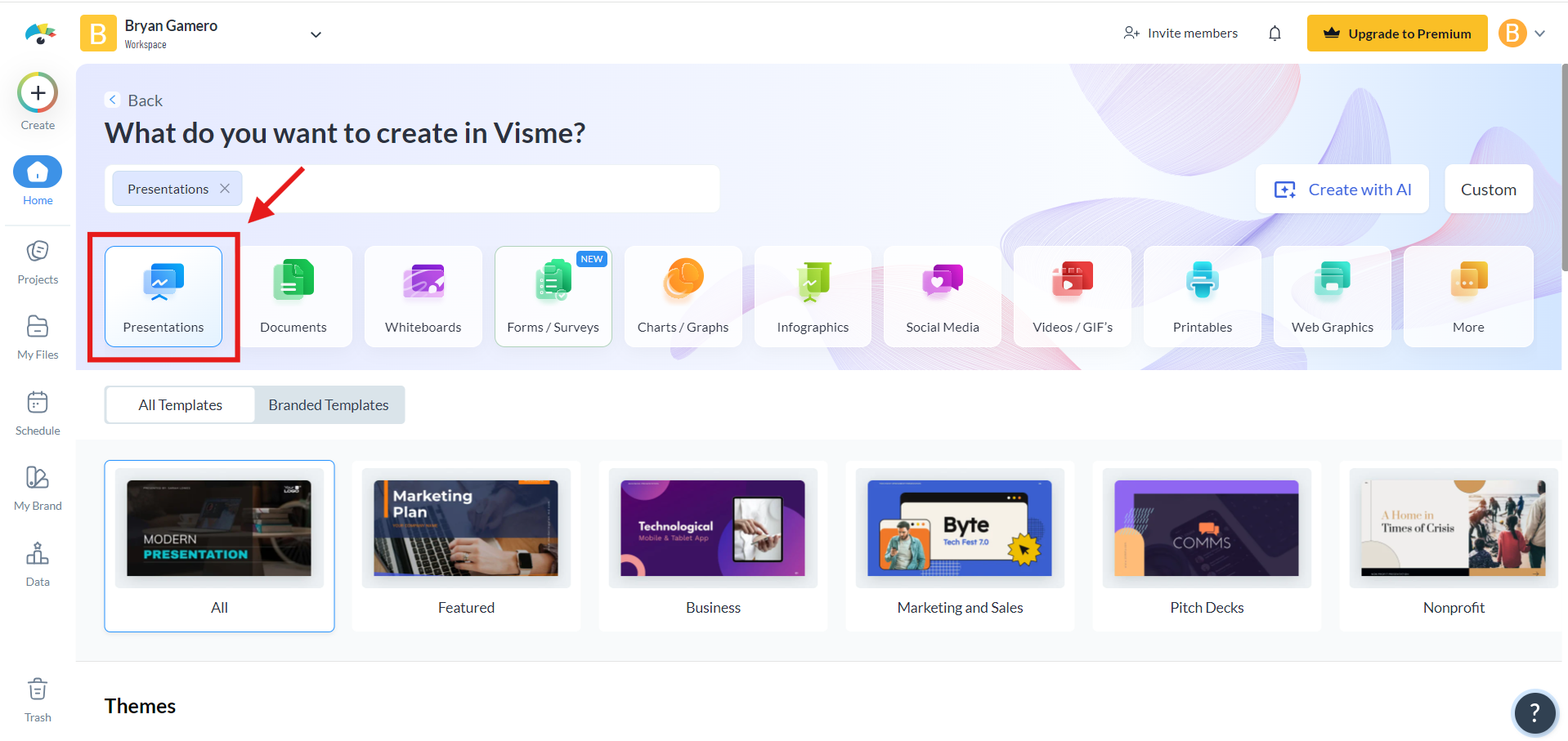 How to create a free presentation with Visme AI