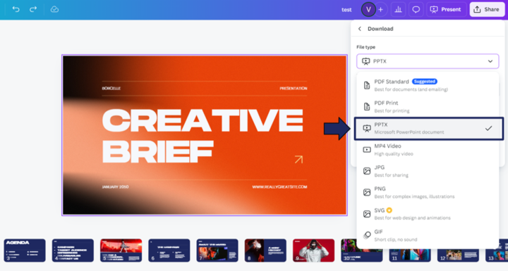how to convert a Canva presentation into PowerPoint