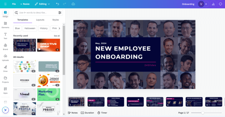 onboarding deck in canva