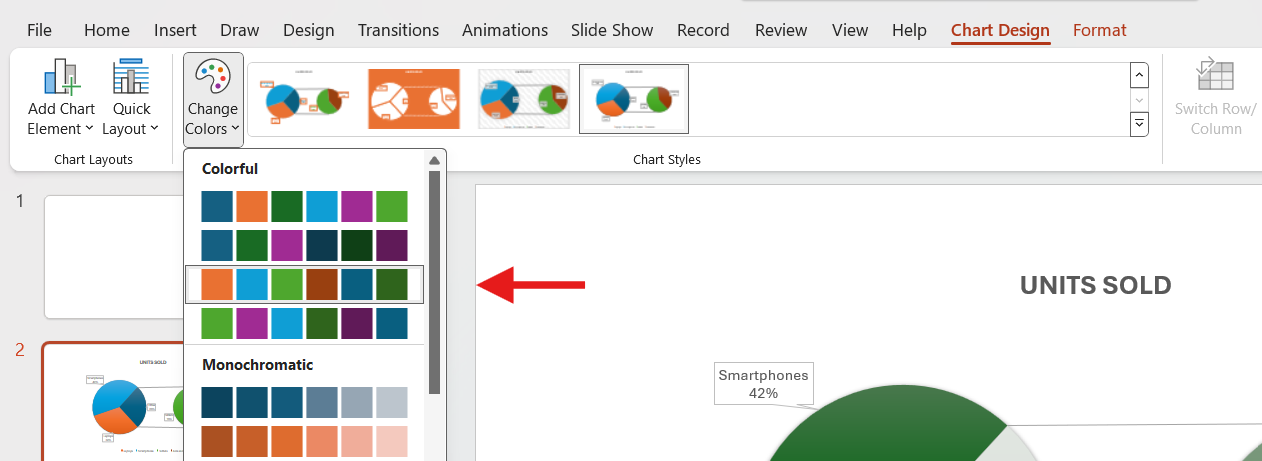 Customizing the pie chart colors