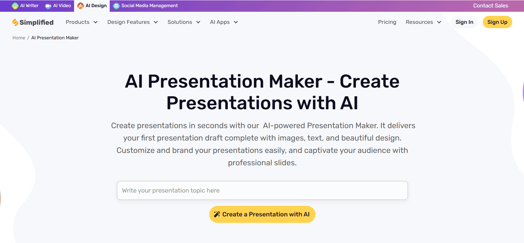 Simplified AI presentation maker