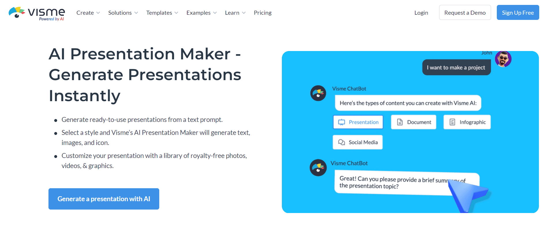 Visme AI presentation maker