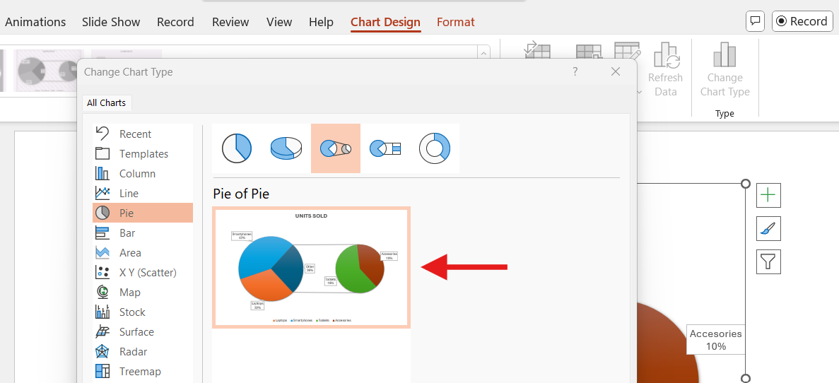 Making a pie of pie chart in PowerPoint