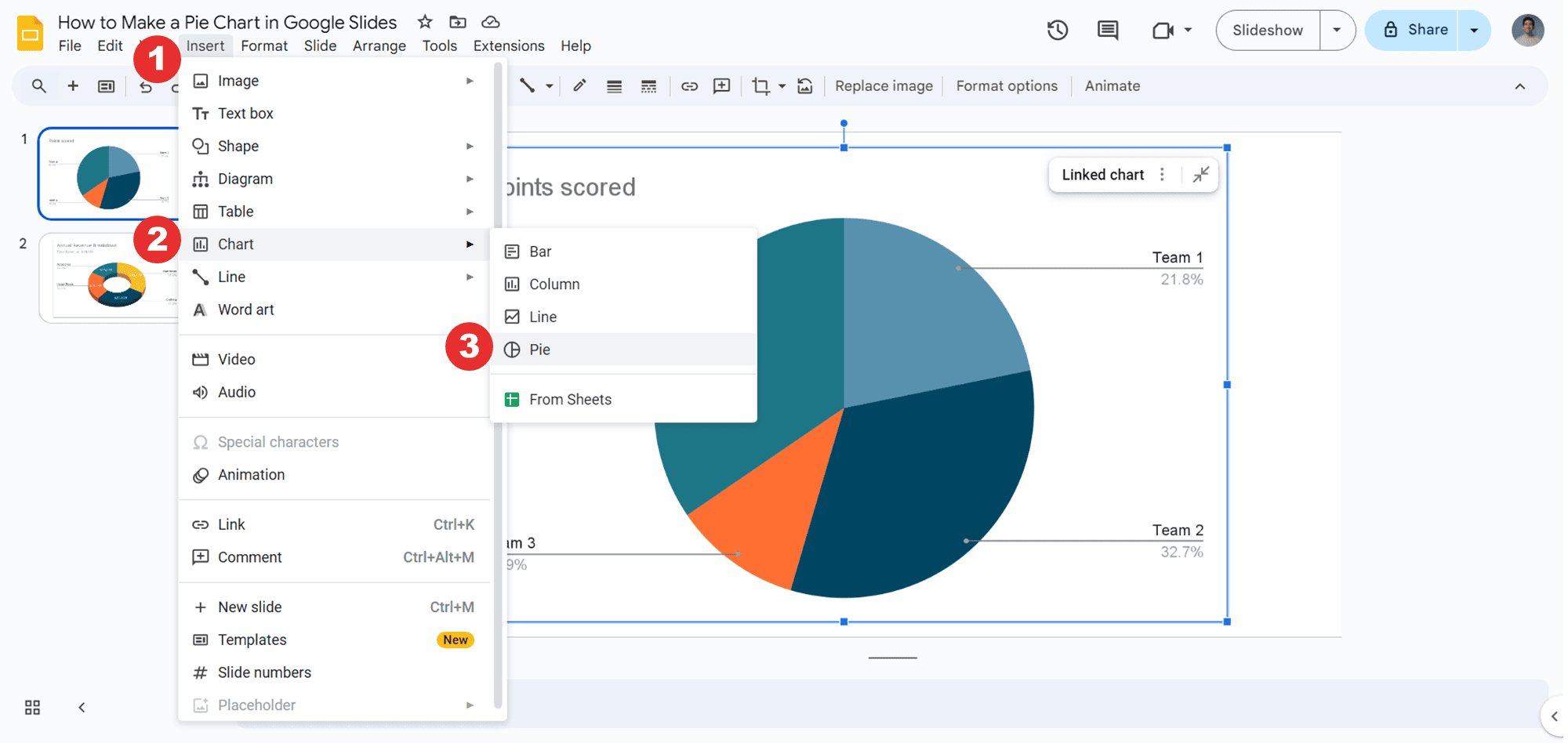 How to make a pie chart on Google Slides