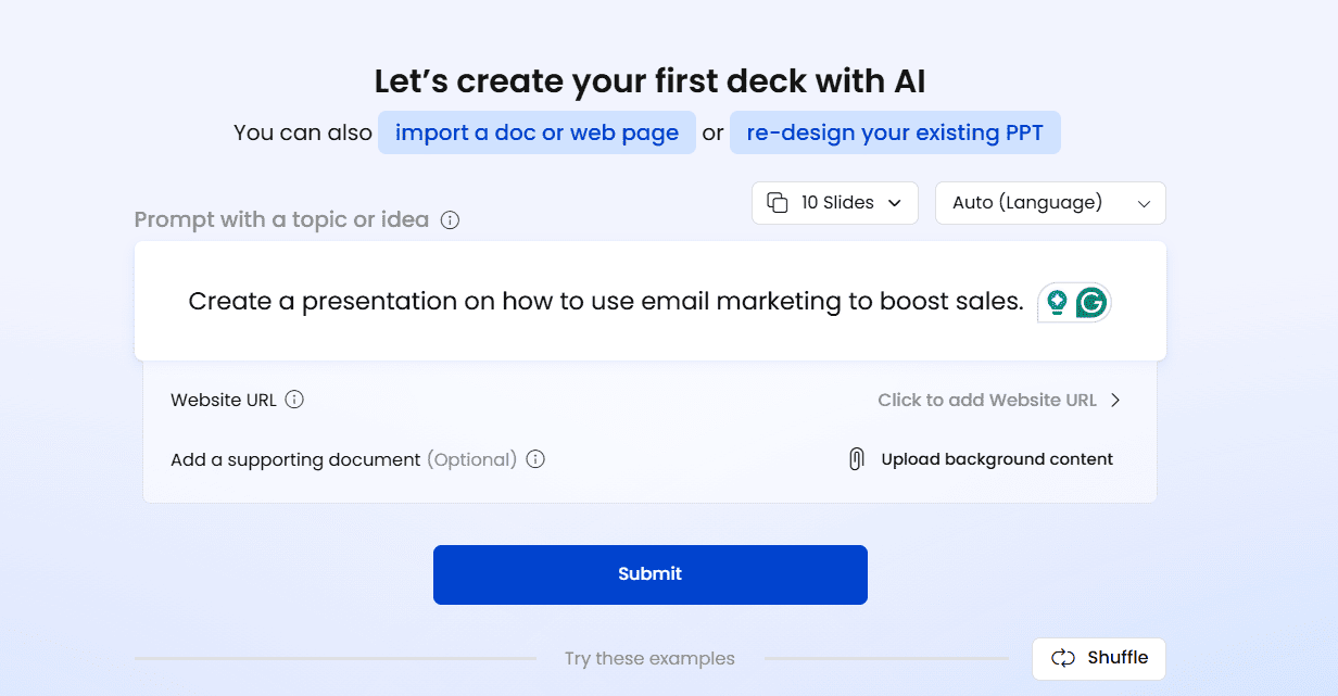 Creating a presentation with Presentations.ai