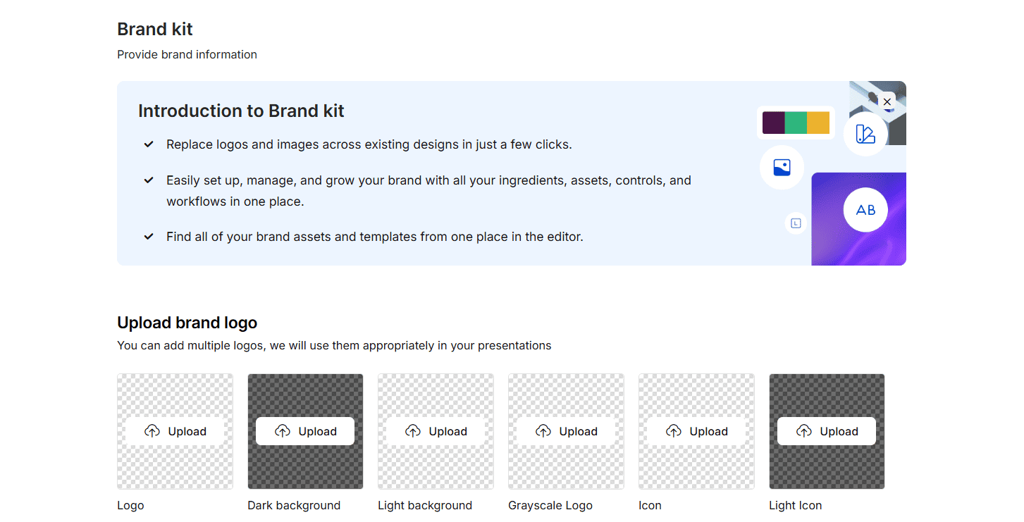 Brand Kit options in Presentations.ai