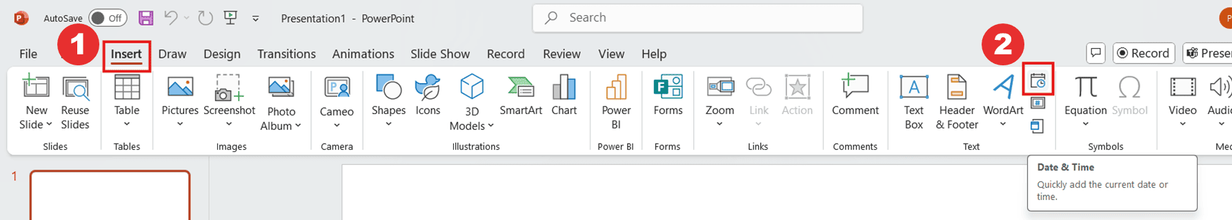 Inserting a real-time clock in PowerPoint