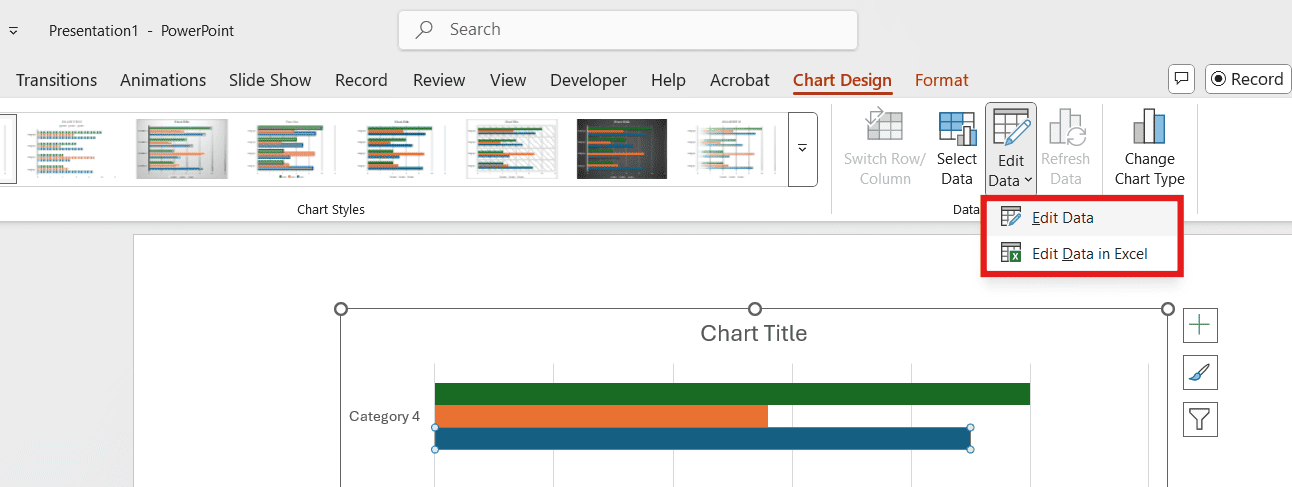 How to edit data in a bar chart in PowerPoint