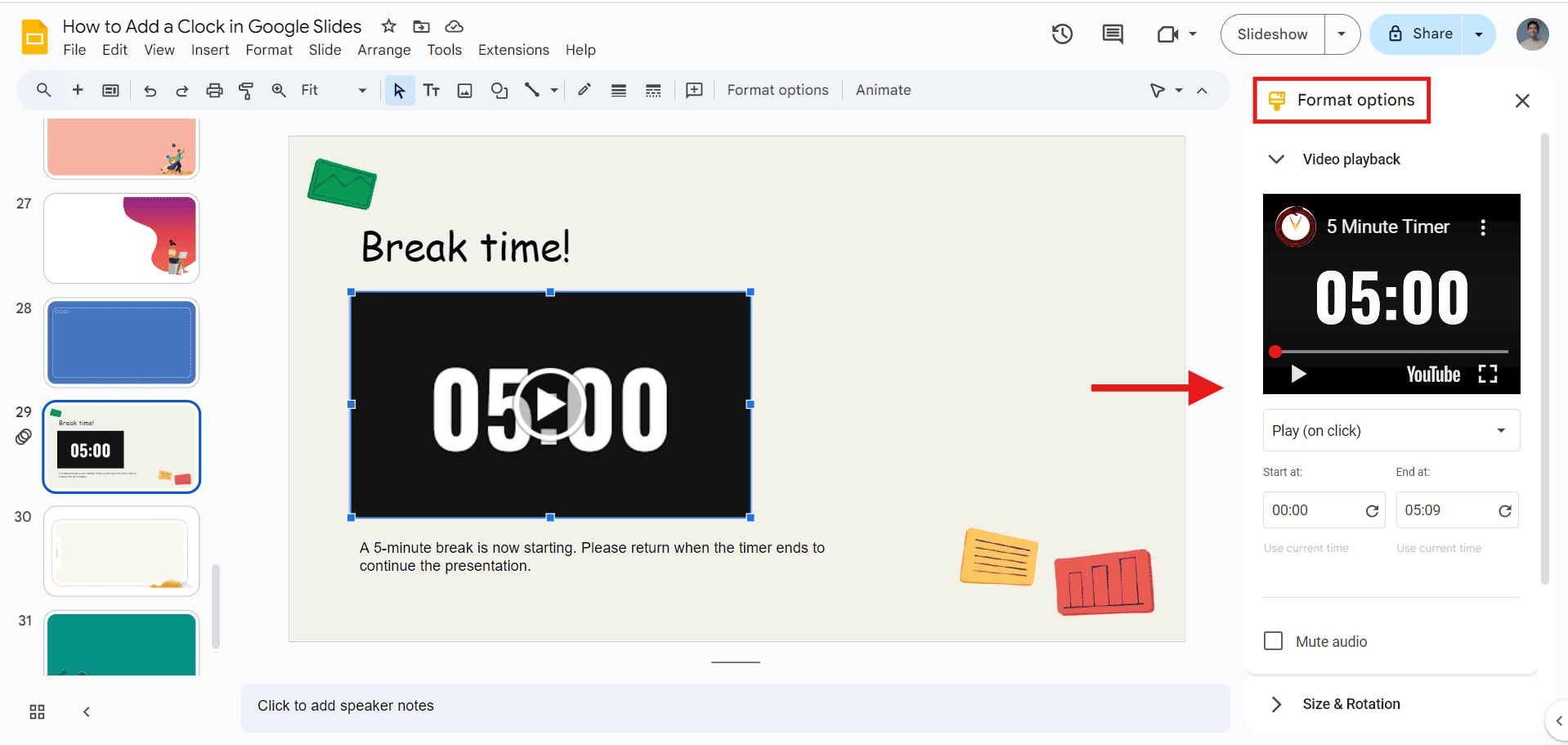 How to insert a timer in Google Slides