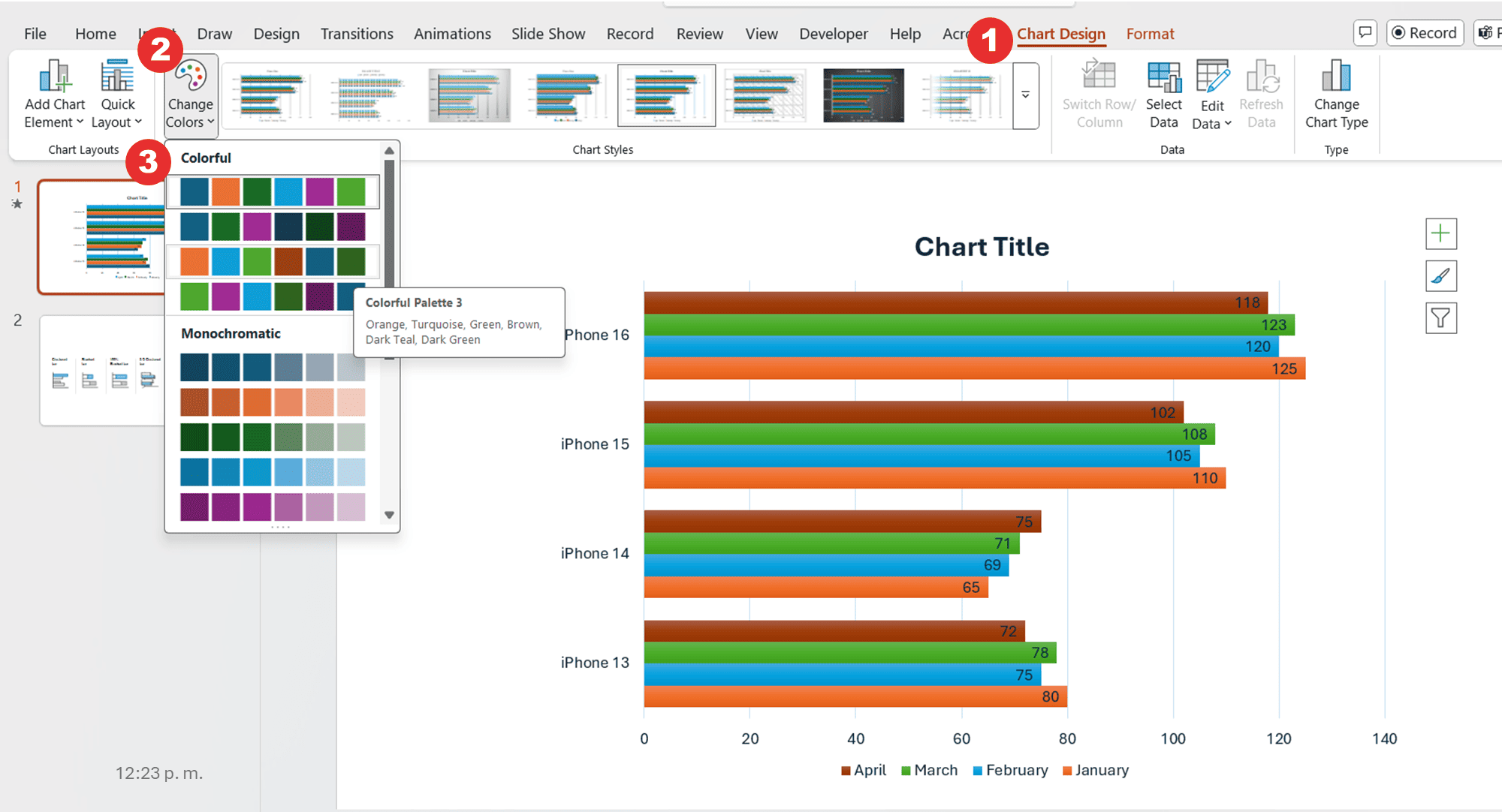 How to change colors of a bar chart in PowerPoint