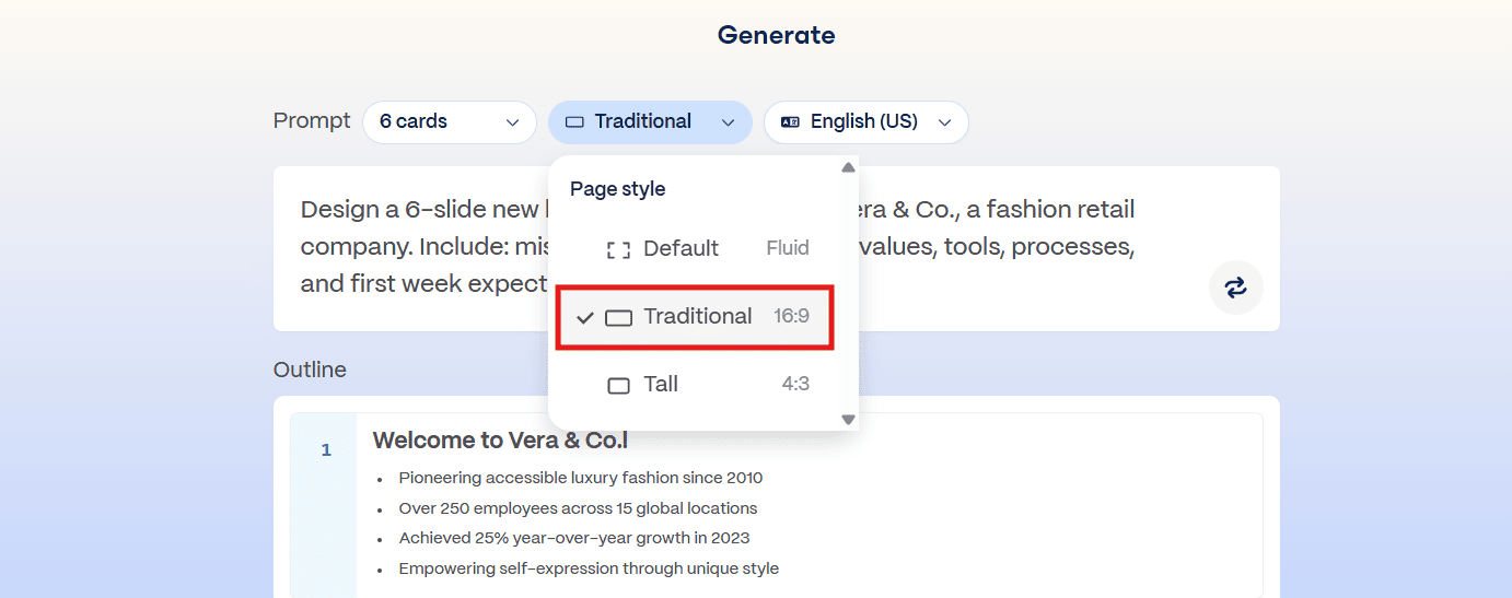 How to change the page style in Gamma