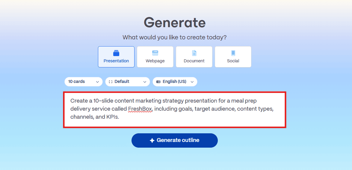 Creating a presentation with Gamma App