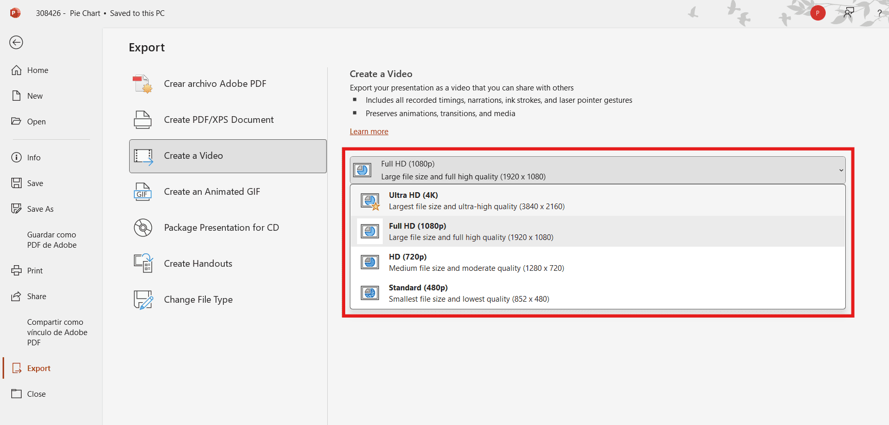 Quality video options in PowerPoint