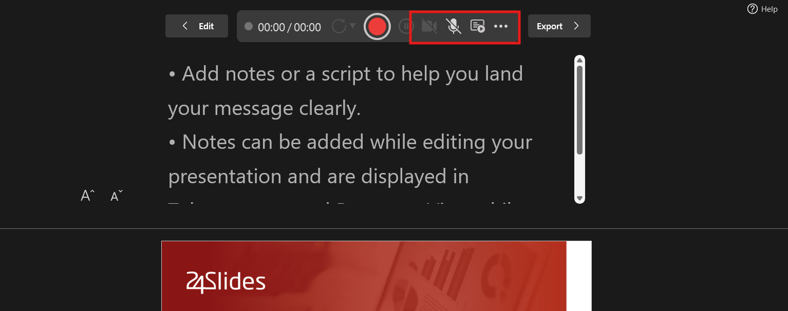 Recording window in PowerPoint