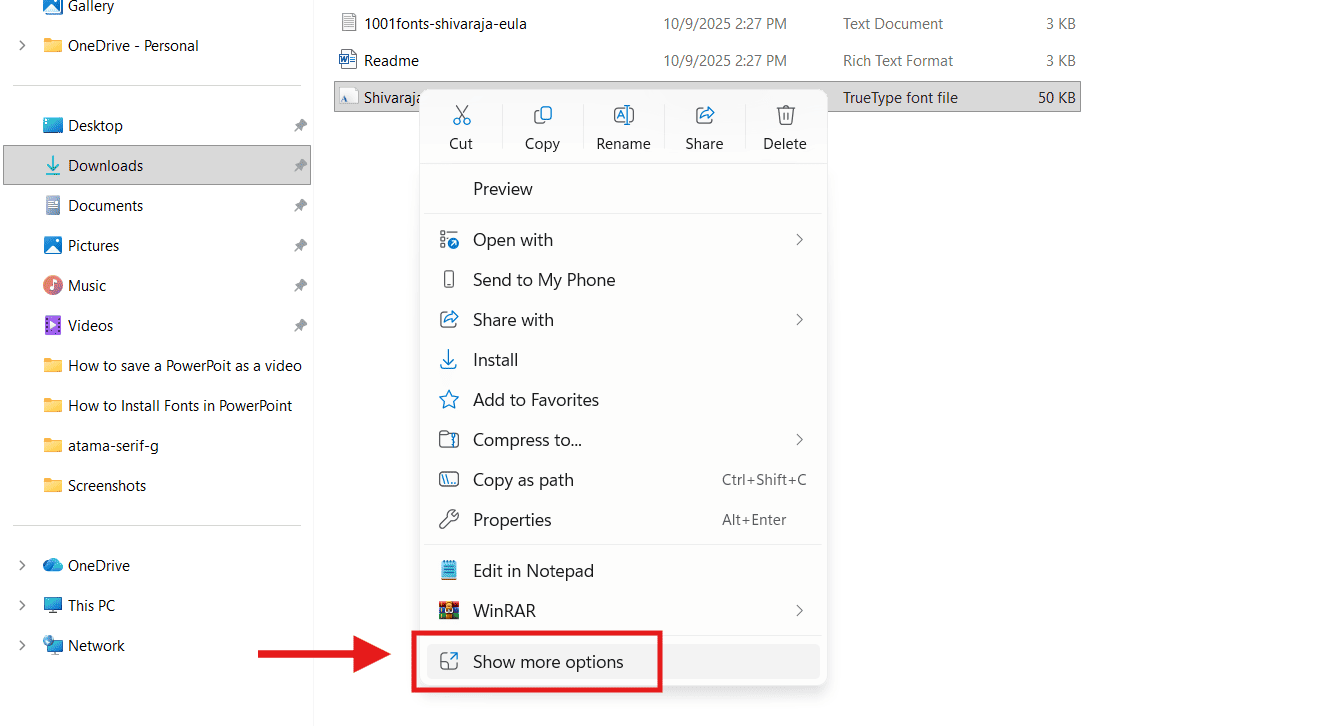 How to access more options in a file in Windows.