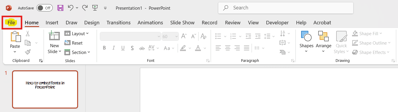 How to access the file tab in PowerPoint
