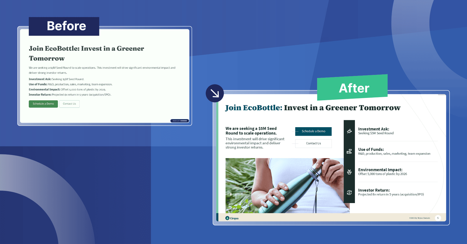 Transformation of a basic AI-generated slide into a fully branded, compliant enterprise presentation asset designed by 24Slides.