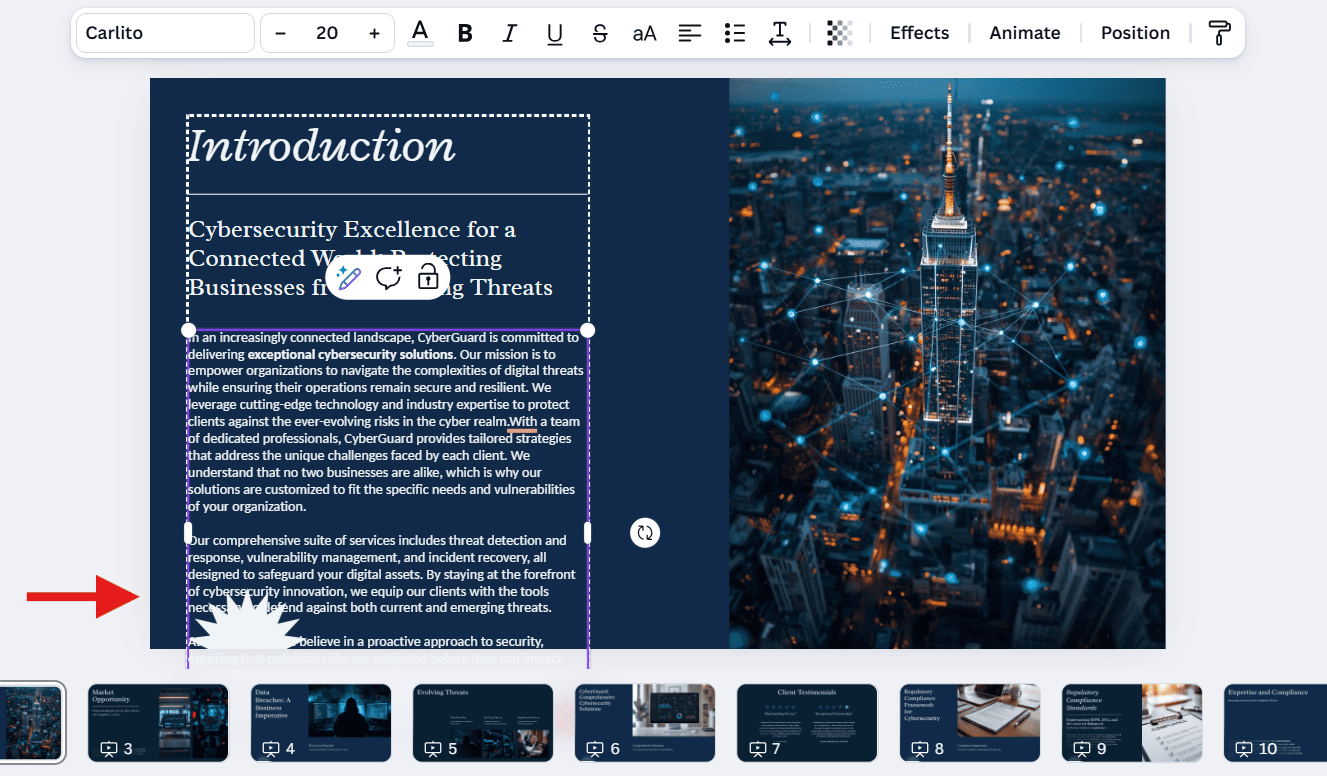 Screenshot of Canva Magic Design failing a stress test: Text overflowing outside the container box because the AI injector could not adjust the layout to fit the content.