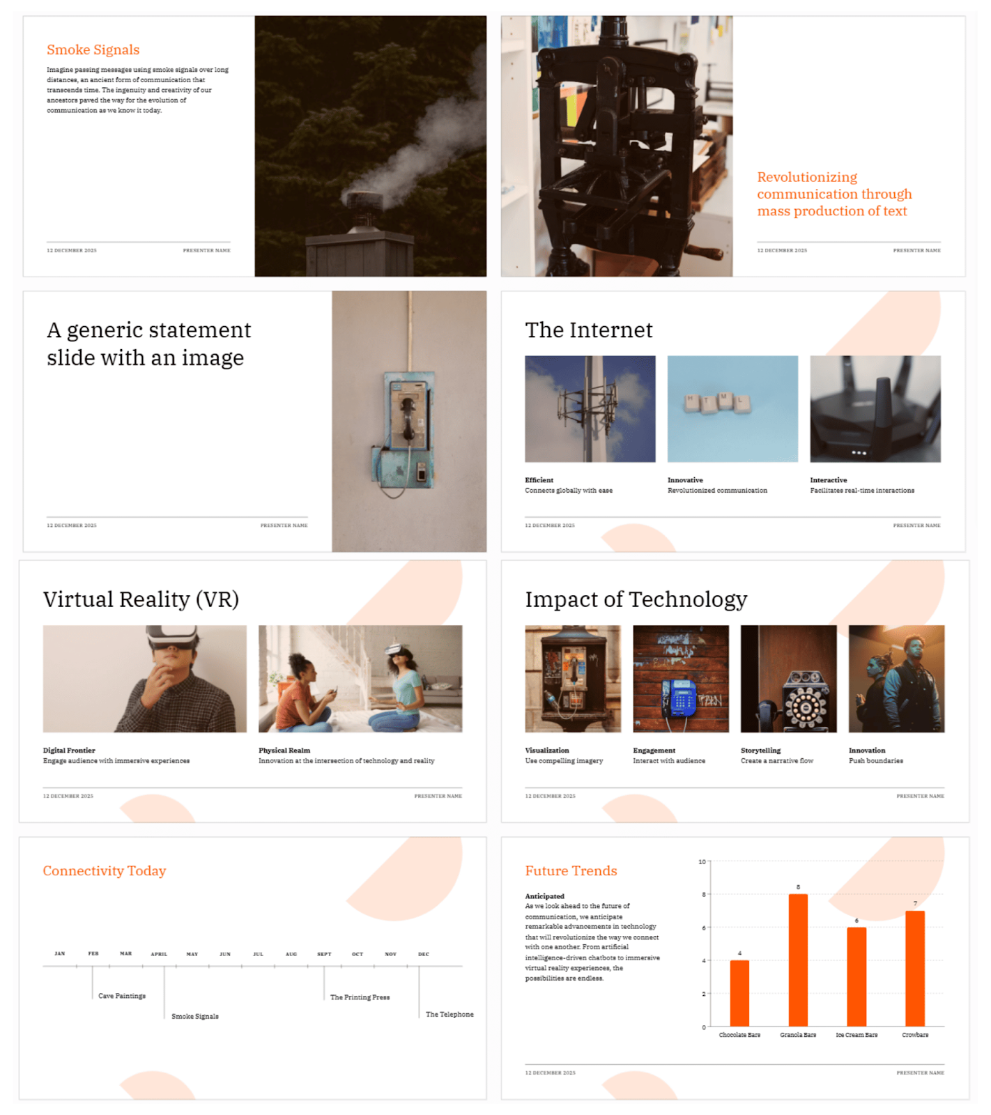 A slide-sorter view of a Pitch AI presentation showing inconsistent visual styles, mixing dark cinematic photos with bright 3D renders in the same deck.