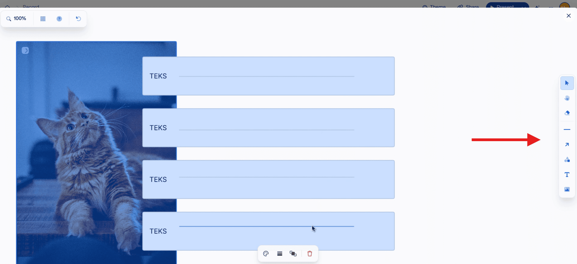 A screenshot showing a designer in Gamma manually constructing a table piece by piece. This demonstrates a key limitation of the platform's automated chart and data visualization tools, requiring this cumbersome workaround for custom layouts.