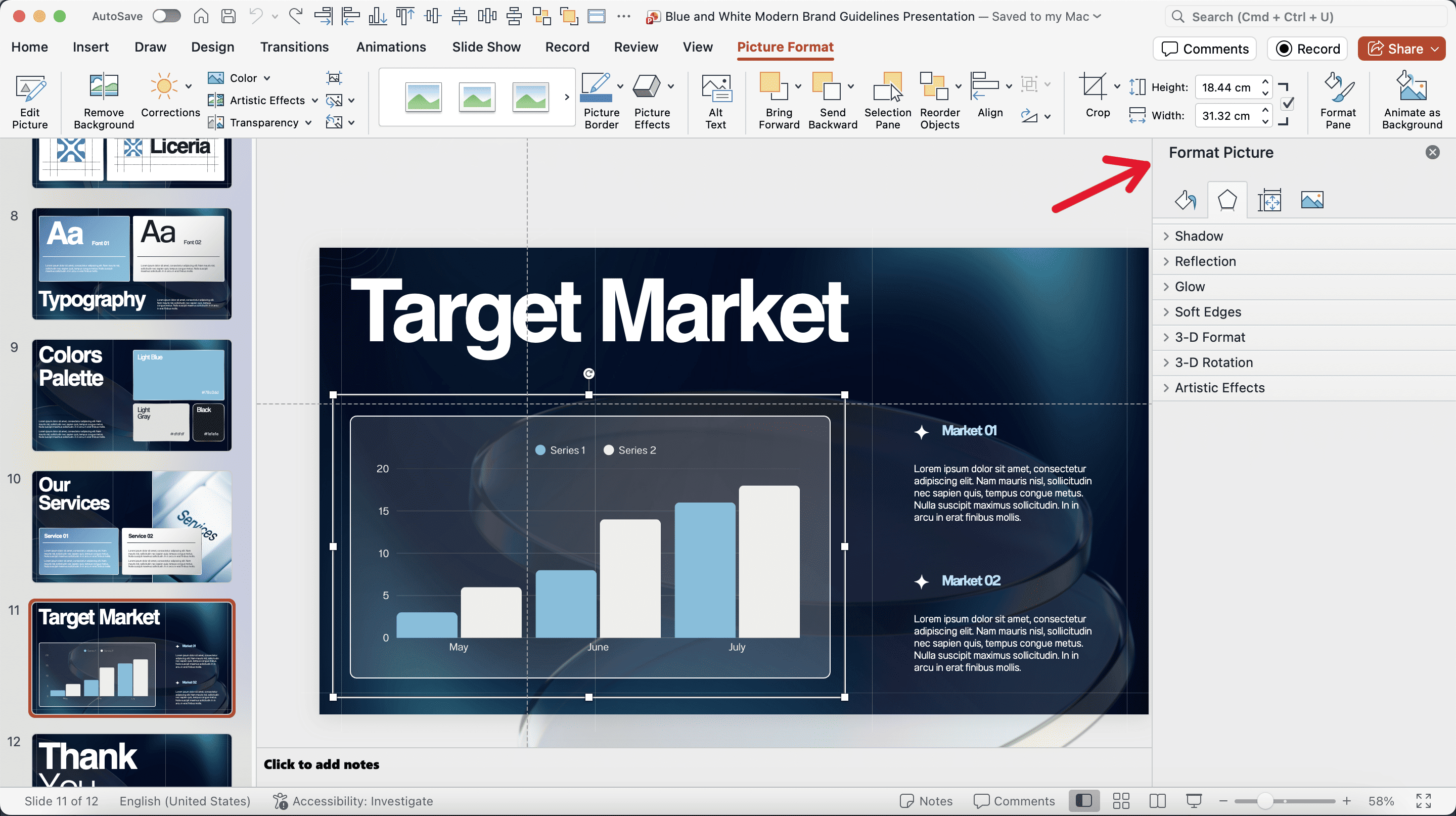 Screenshot inside Microsoft PowerPoint showing a Canva-generated chart flattened into an uneditable static image