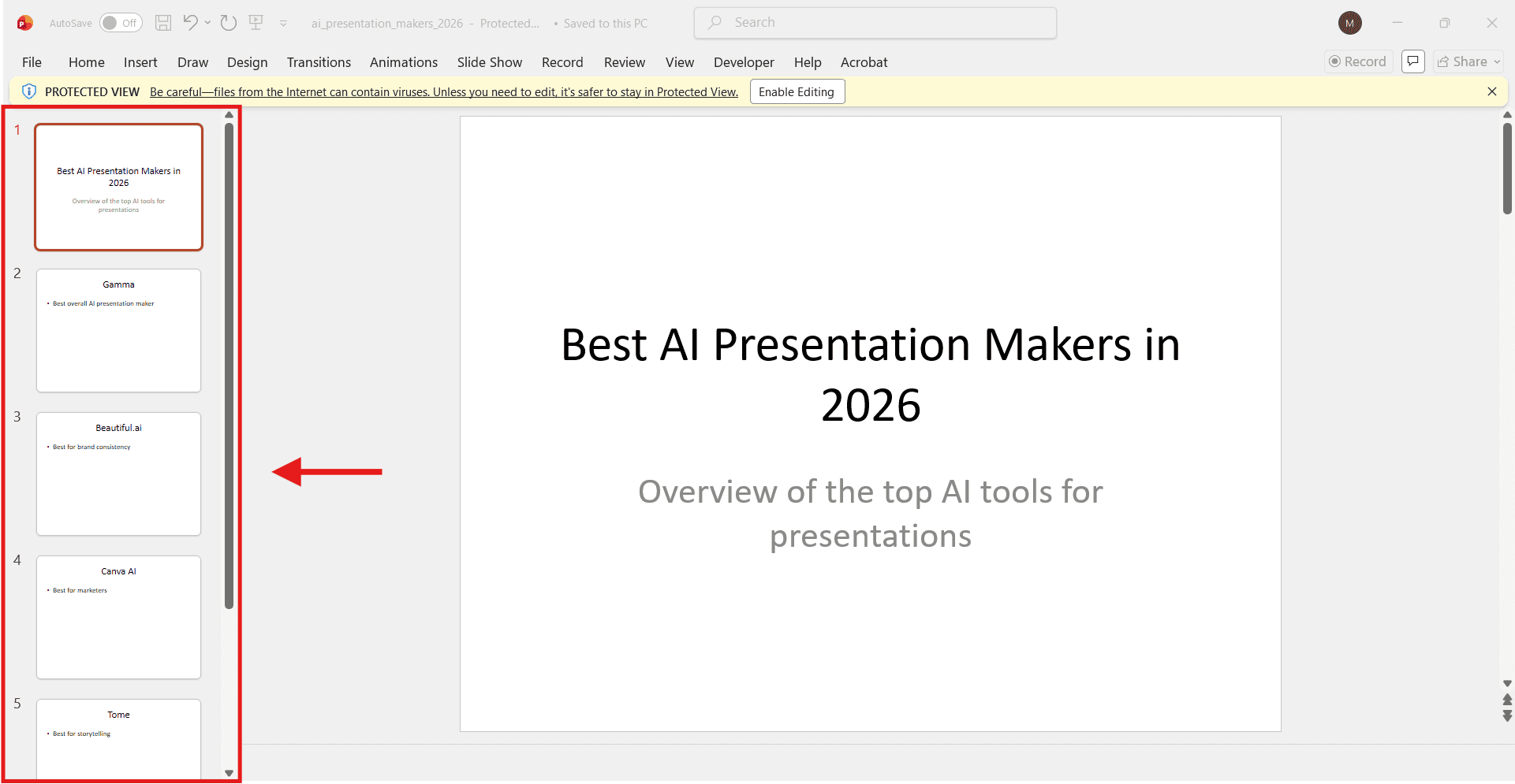 A basic, unformatted PowerPoint presentation generated directly by the free version of ChatGPT.