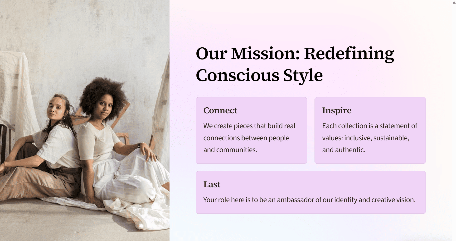 Gamma AI presentation slide showing a welcoming team onboarding layout with a fashion retail stock photo.