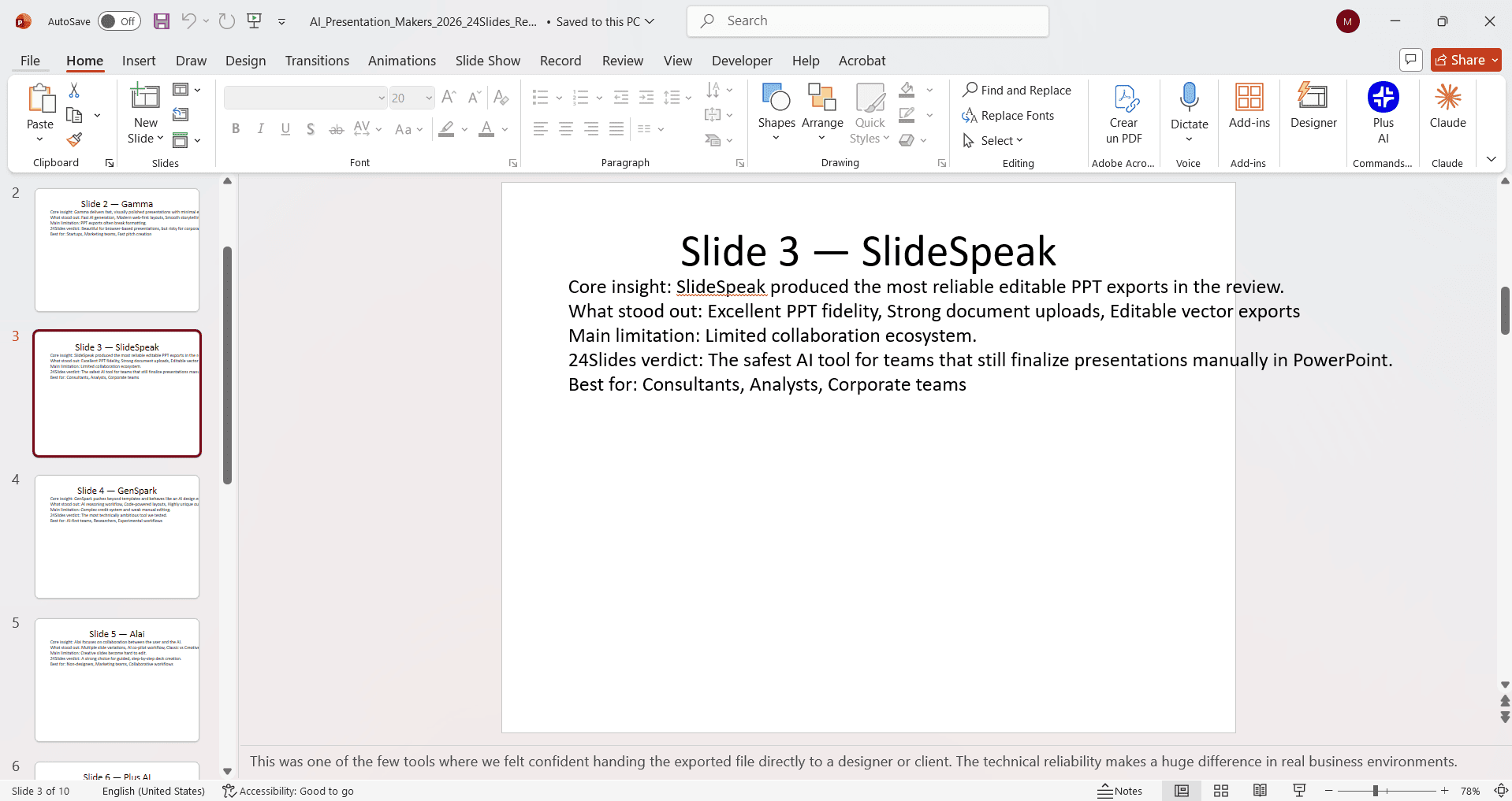 A basic, unformatted PowerPoint presentation generated by ChatGPT, featuring plain white slides and basic black text.