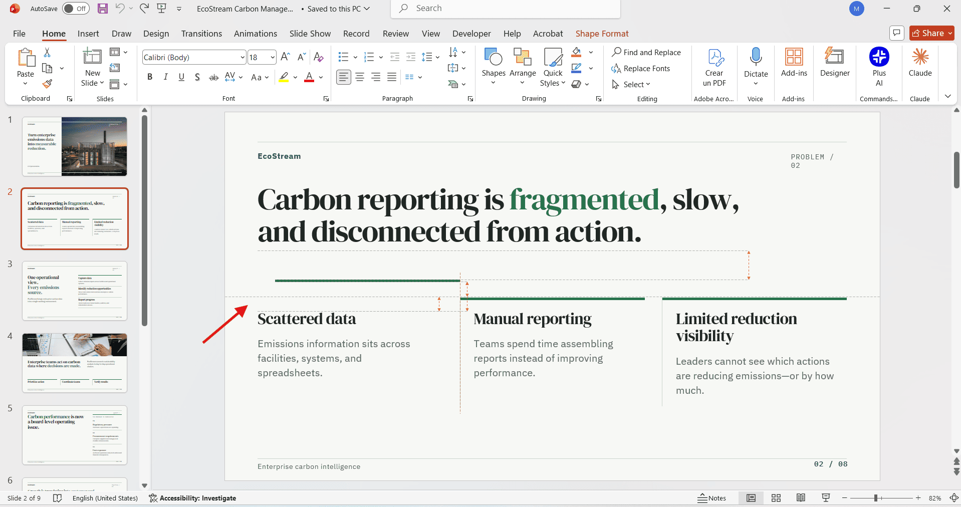 Microsoft PowerPoint workspace demonstrating native, editable vector elements and text boxes exported from SlideSpeak AI.
