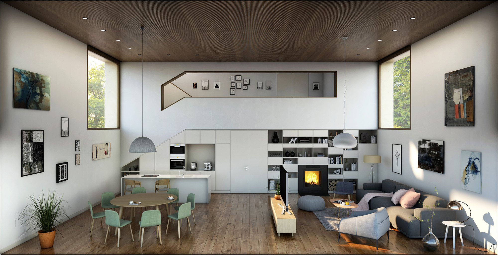 Kuchyň, luxusní, obývací prostor