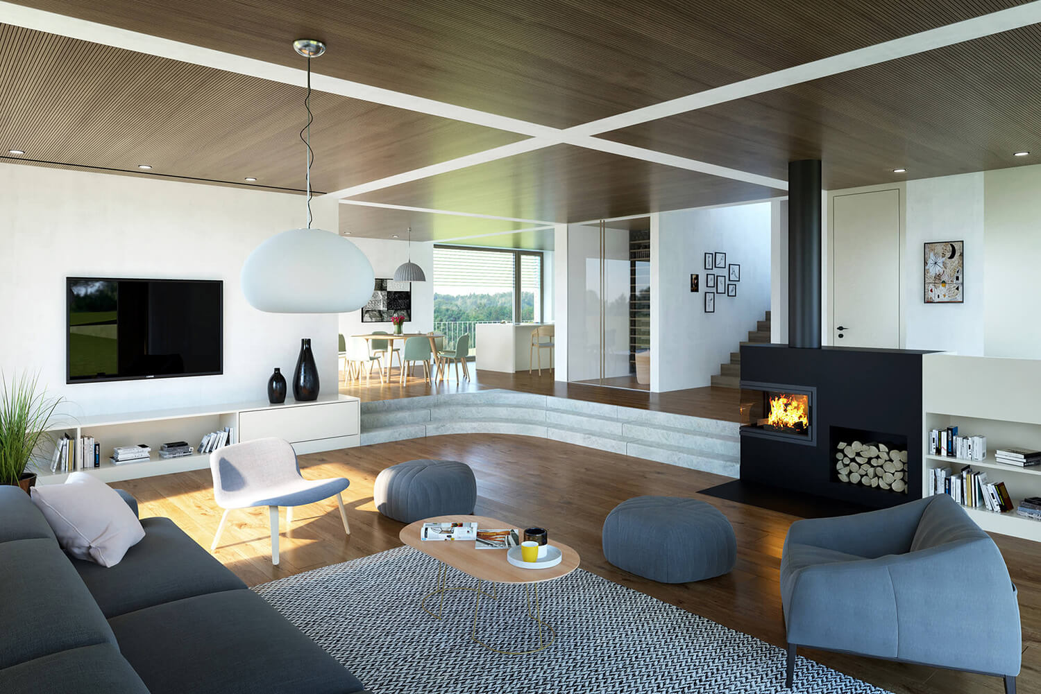 Obývací pokoj, dřevěný pohled